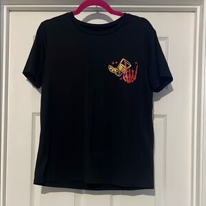 Black Short Sleeve Tee with Red and Yellow Graphic